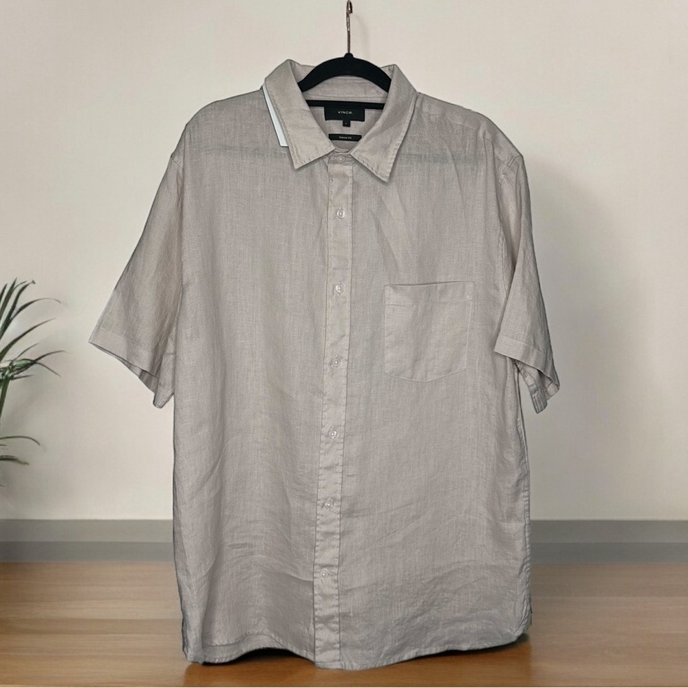 T37 Vince Short Sleeve Linen Button Down (NWT) Rosewater color size Large
